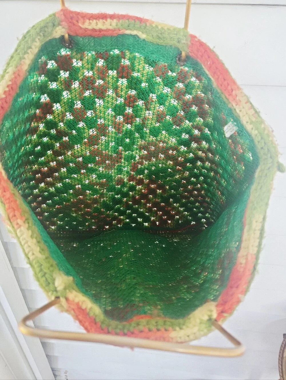 Vintage 70's Retro Crocheted Top Handle Tote Purse